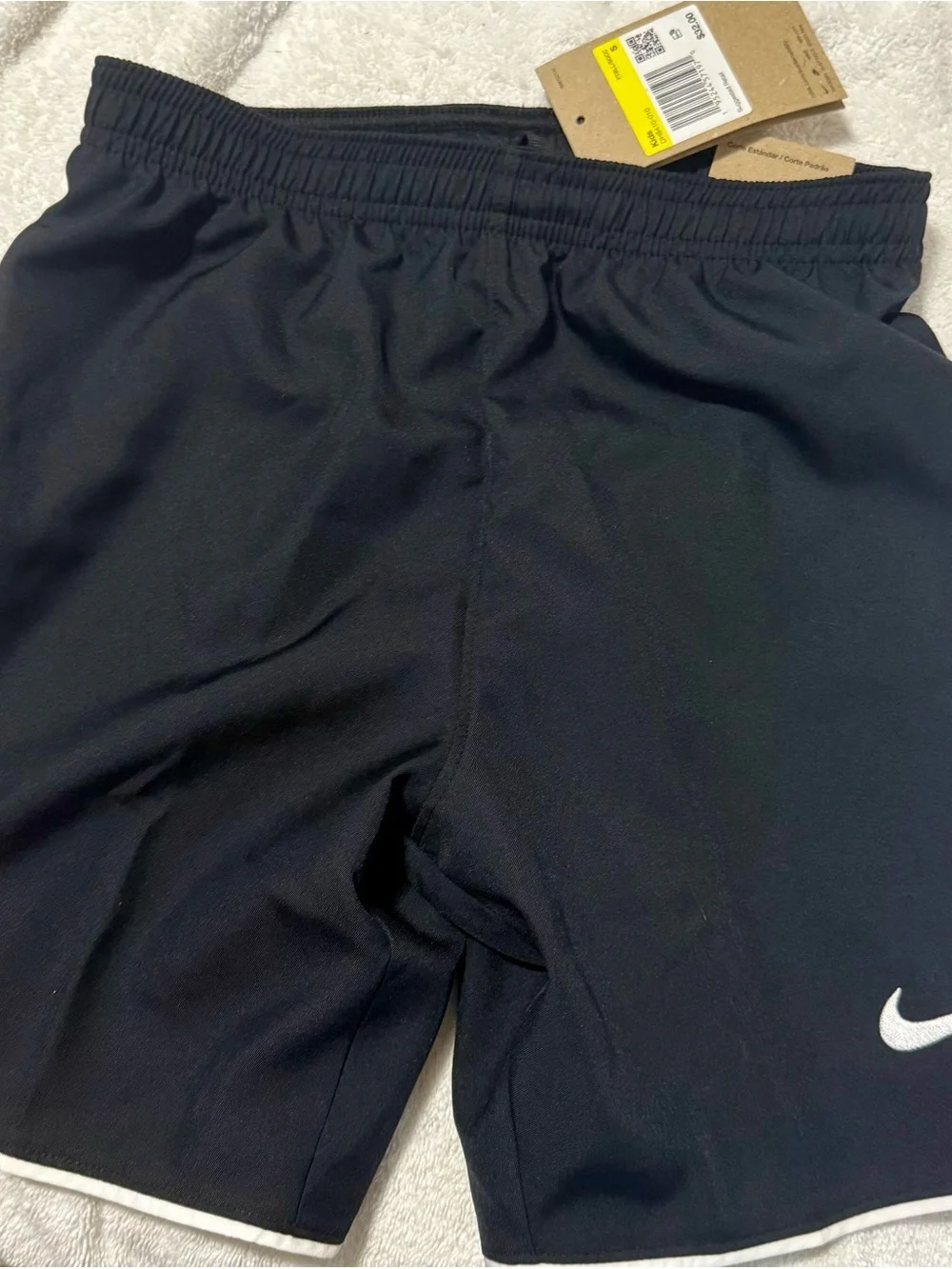 Nike Kids Black Athletic Shorts with White Swoosh Trim Size Small